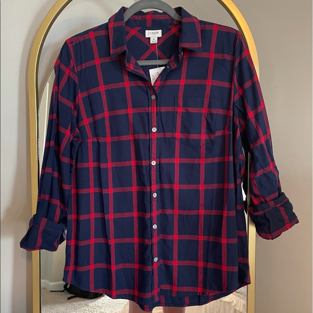 NWT J. Crew M Cotton Plaid Long Sleeve Button Down